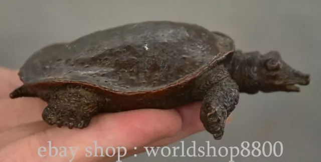 3.4" Old Chinese Purple Copper Fengshui Turtle Tortoise Statue Sculpture