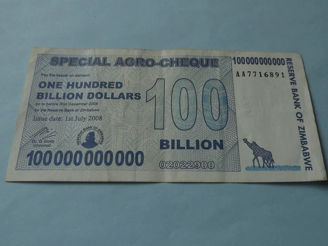 thumbnail interactive-video image 1 of 2008 Zimbabwe 5 Billion Dollar Special Agro Cheque Banknote – P-61, Circulated, COA Included 1 of 5