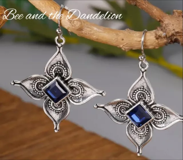 Art Nouveau Style Blue Crystal Earrings ~Birthday or Christmas Gift
