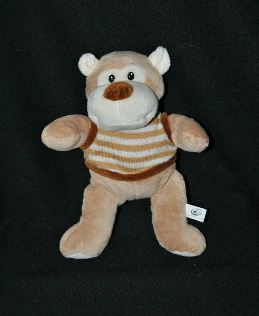 Peluche doudou chien ours CP INTERNATIONAL beige pull rayé 28 cm TTBE