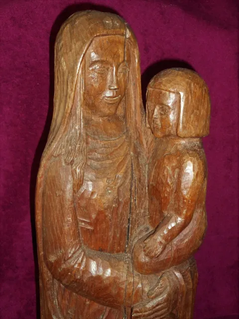 TRES ANCIENNE STATUE RELIGIEUSE BOIS CHENE/LA VIERGE A L'ENFANT/RELIGION/H.81 cm