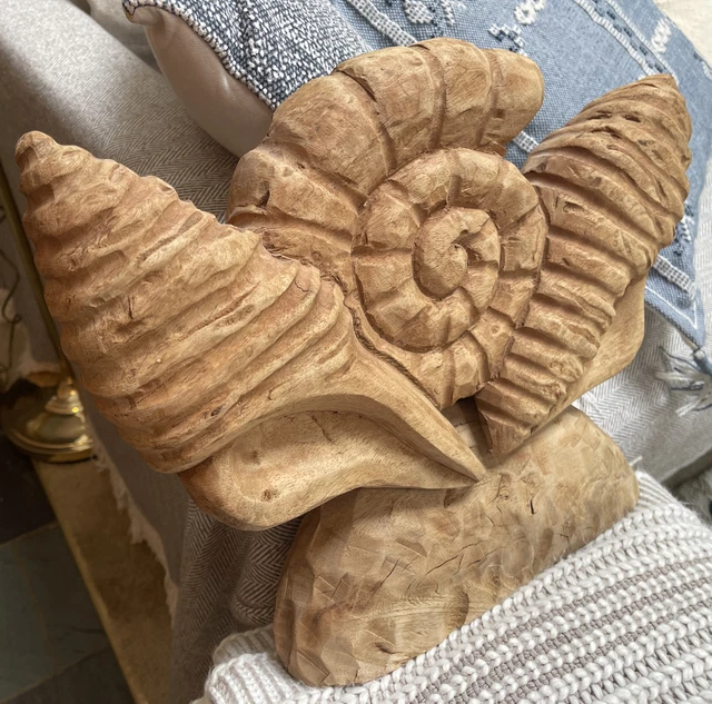 Vtg Hand Carved Heavy Wooden Shells Cones Nautical Art Sculpture Home Decor Lg