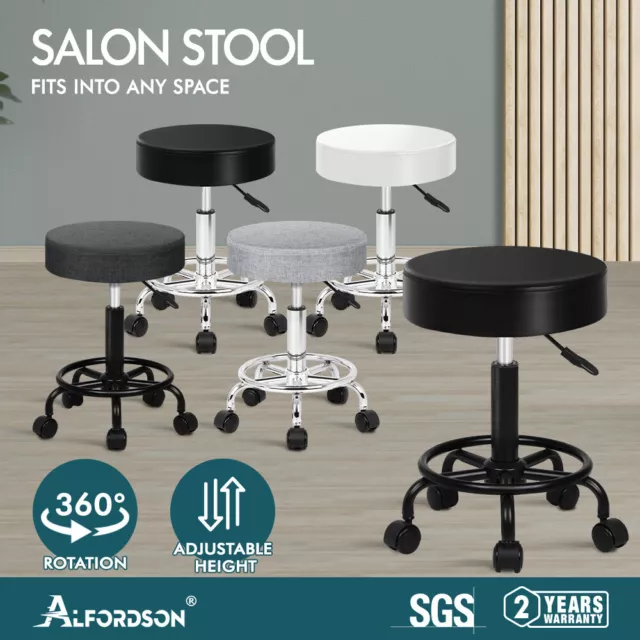 ALFORDSON Salon Stool Saddle Backrest Swivel Barber Hair Dress Leather Chair 2