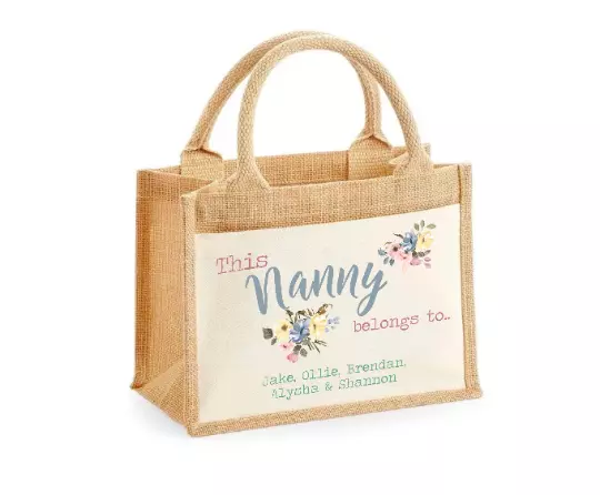 Personalised XL Jute Bag Shopping Bag This Nanny Belongs to. Christmas Birthday