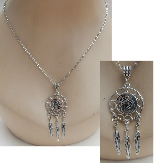 Wolf Necklace Dream Catcher Silver Pendant Jewelry Handmade Dream Catcher Chain