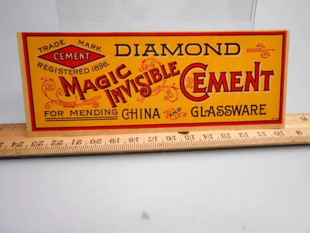 Vintage Diamond Magic Invisible Cement Glue Bottle Container Label Sticker