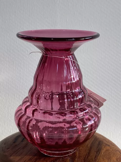 Vintage Rossi Hand Blown Cranberry Art Glass Vase, Unique Ribbed 5.5" - Canada