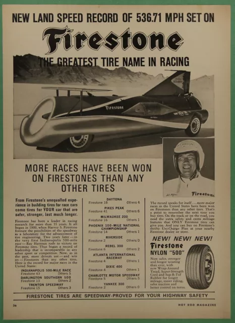 Firestone Tires Art Arfons Bonneville Land Speed Record Vintage Print Ad 1965