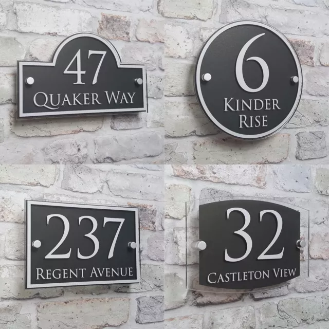 Modern House Address Plaque Door Number Signs Name Plates Glass Effect Acrylic