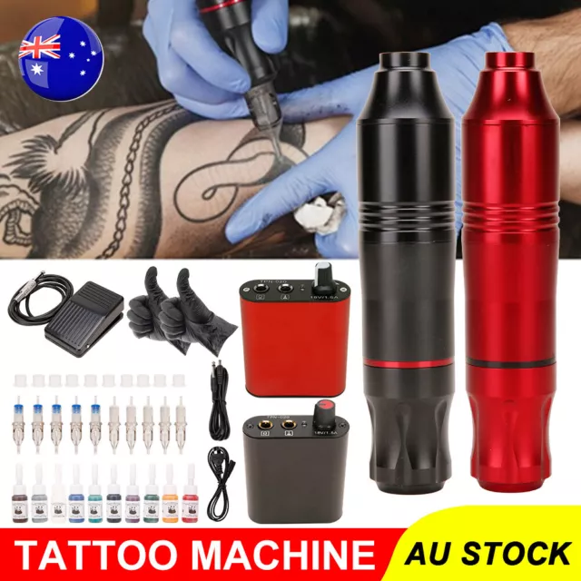 Tattoo Kit Motor Pen Tattoo Machine Gun Color Inks Power Supply Needles Plug OZ
