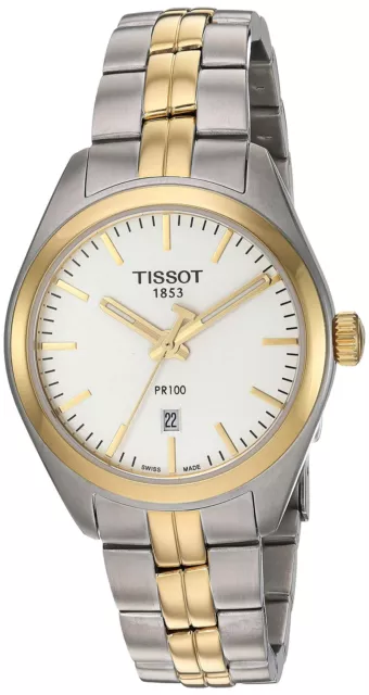 Tissot womens PR 100 Stainless Steel Dress Watch Grey & Yellow Gold T10121022...