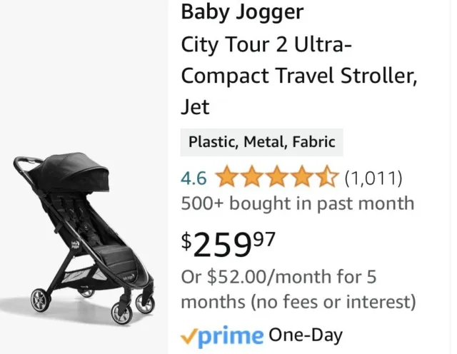 Baby Jogger City Tour 2 -Compact Travel Stroller, Jet Open Box