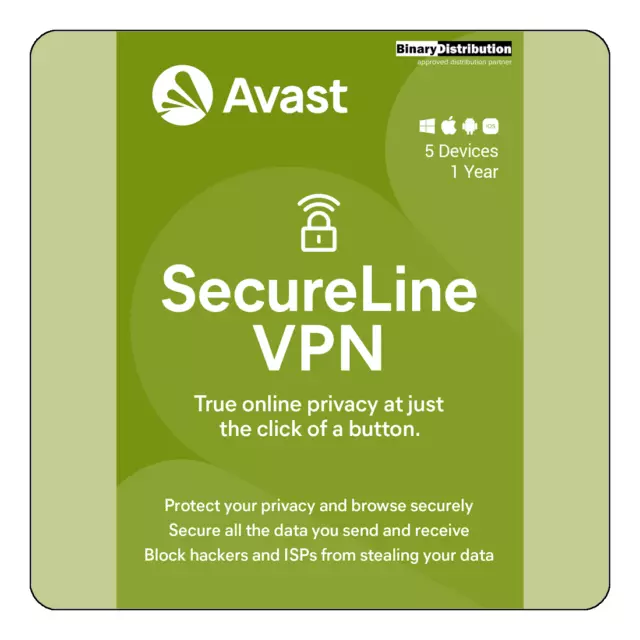 AVAST SECURELINE VPN 2024 5 Devices 1 Year [Download] EUR 10,30