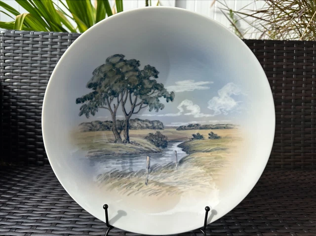 RARE Large 12'' ROYAL COPENHAGEN Hand Painted Landscape Porcelain Deco Bowl 2
