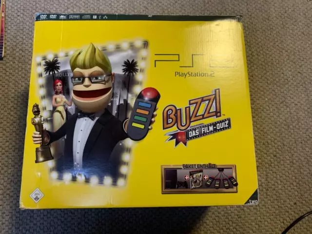 Playstation 2 PS2 Slim BUZZ-Ed. m. 4 Buzz + PS2-Controller, Scart, 8MB Mem.Card