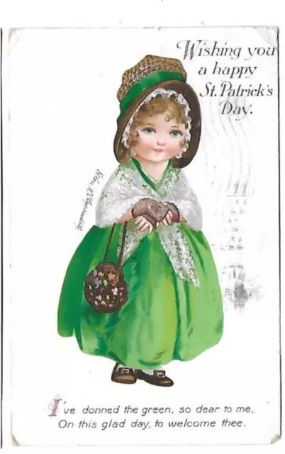 CPA carte postale ancienne la Saint Patrick petite femme en vert illustrateur