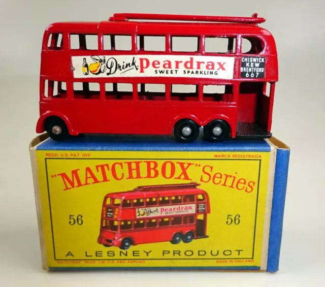 Matchbox No. 56A Trolleybus red last issue with black wheels mint/boxed