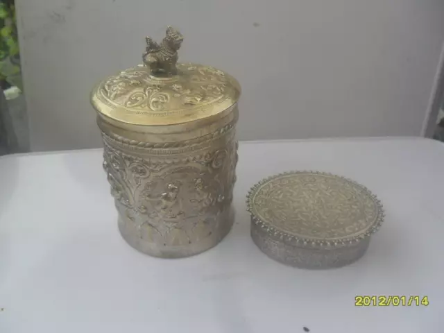 Antique Indian Burmese Solid Silver & Silver Plate Betel  Boxes. Caddy