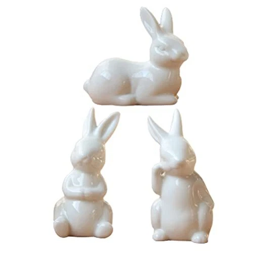 Cabilock 3Pcs Ceramic Bunny Figurine Ceramic Bunnies Miniture Animal Figurine