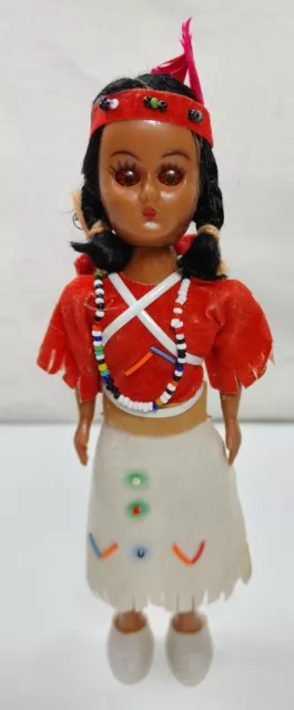 VTG Small Cloth Fabric Plastic Beads Figurine Indian Girl with Baby Eyes Closing