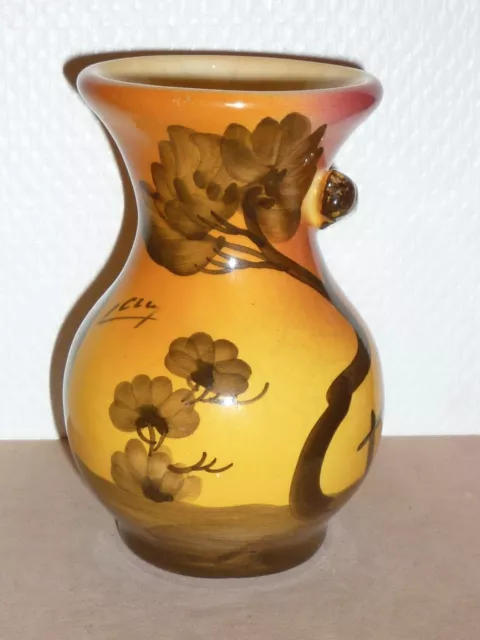 Ancien Vase En Ceramique Cigale Monaco Signe Lamarche Faience Vallauris 13 Cm