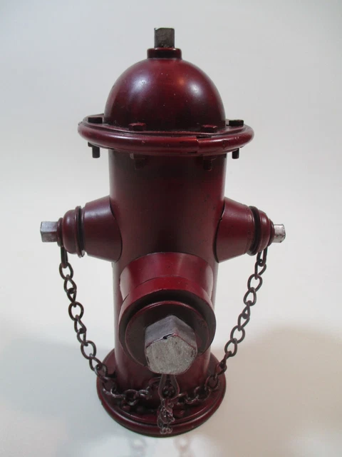 Vintage Red Fire Hydrant Bank 10" Metal Piggy Bank