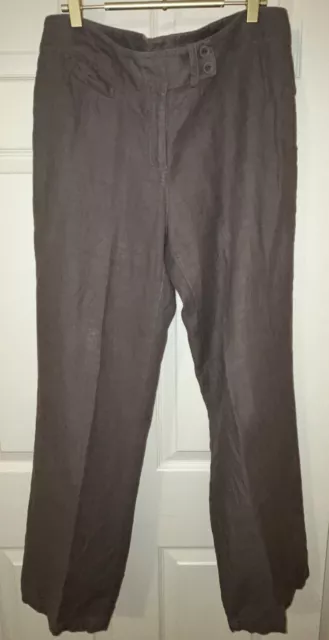 Eileen Fisher Womens Pants Medium Brown Heavy Linen Weave Relaxed wide leg