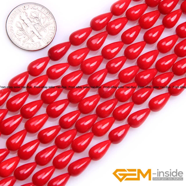 Pink Red Coral Gemstone Teardrop Beads For Jewelry Making Strand 15" Yao-Bye