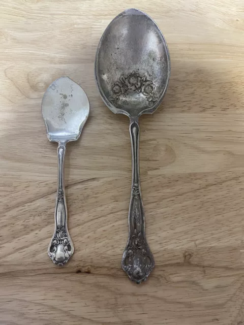 Antique Holmes & Edwards XIV-Rose Pattern Serving Spoon & Ice Cream Slicer