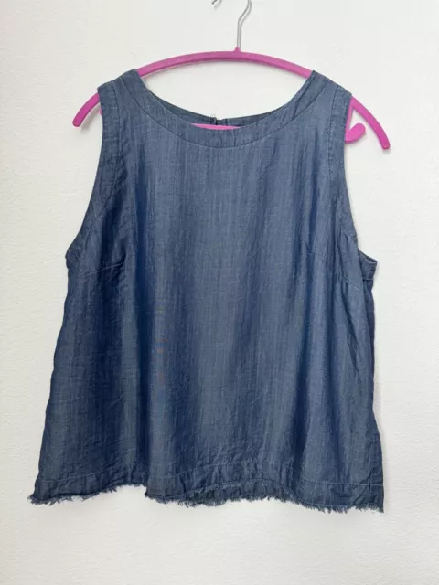 Liz Claiborne Women’s Sleeveless Chambray Blouse Raw Hem 100% Lyocell Size Large