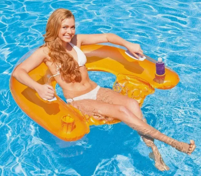 INTEX Sit 'N Float Inflatable Floating Swimming Pool Adult Lounge Chair -Orange