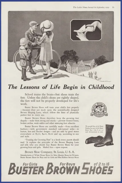 Vintage 1919 BUSTER BROWN Shoes Children's Ephemera Art Décor Print Ad