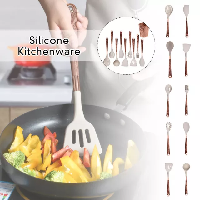 Silicone Kitchen Utensils Set Non-stick Kitchenware Wooden Cooking Spoon Tools