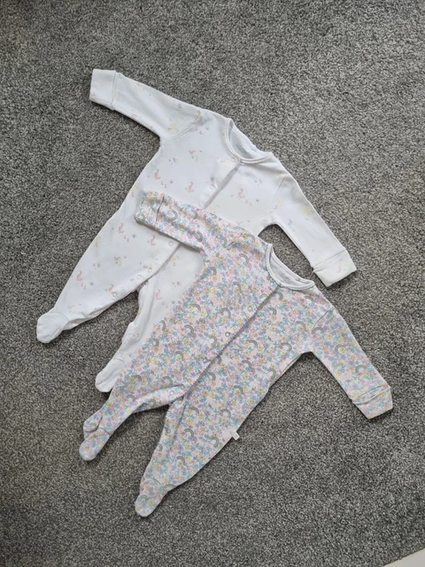 Baby Girls Next Babygrow Bundle 3-6 Months Rainbows white pink floral g
