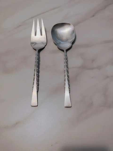 Vintage International Deep Silver Serving Salad Spoon and Fork Silver Plated
