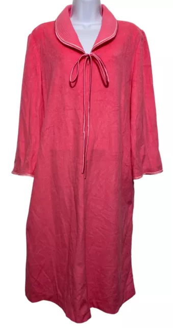 Vtg Vandemere Robe Size XL 38/40 Pink Velour Full Length Housecoat Zip Pockets