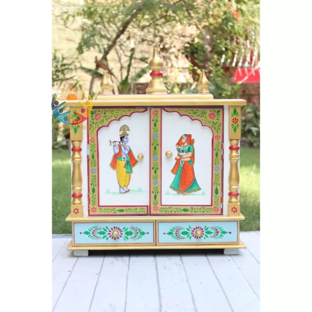 Wooden Pooja Mandir Temple for Home Wooden Hand painted GOD Hanging Door Temple