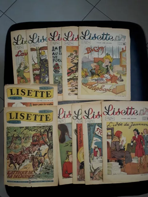 Lot de 11 revues LISETTE n°1-7 et 10-13 année - 1950