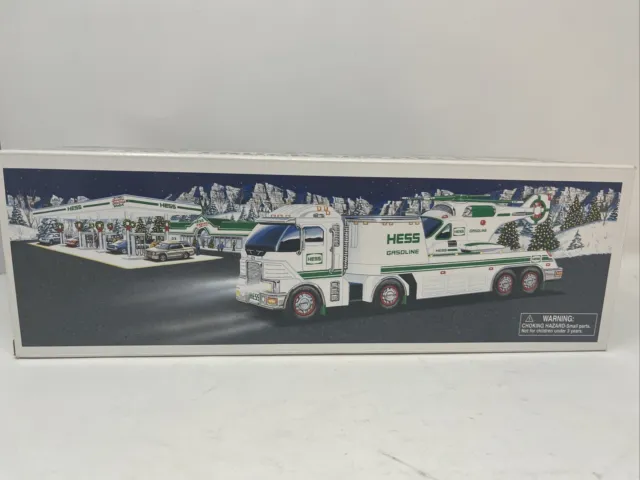2006 Hess Toy Truck and Helicopter New in Box White Green Chopper Truck Set