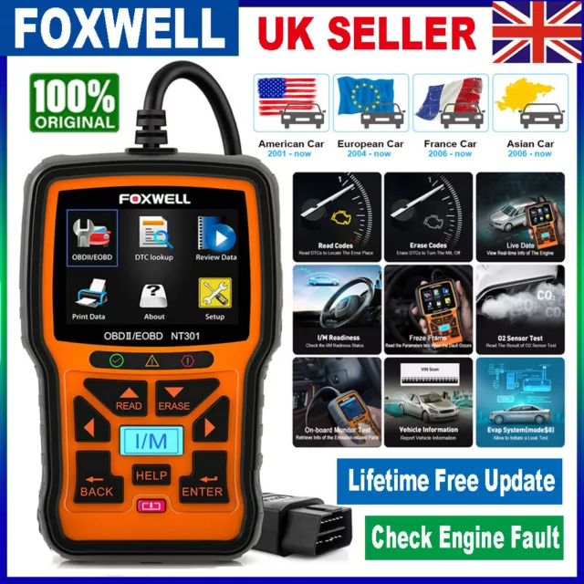 Foxwell NT301 OBD2 Fault Code Reader Scanner Car Diagnostic Tool Check Engine