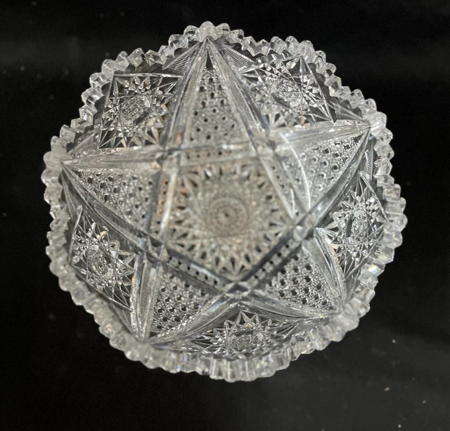 Vintage Brilliant  Cut Glass Serving Bowl With Beautiful Hobstar Pattern