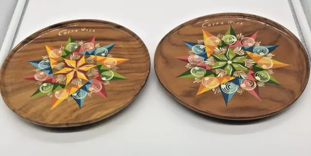 Costa Rica Wooden Plates Hand Painted Vintage Lot of 2