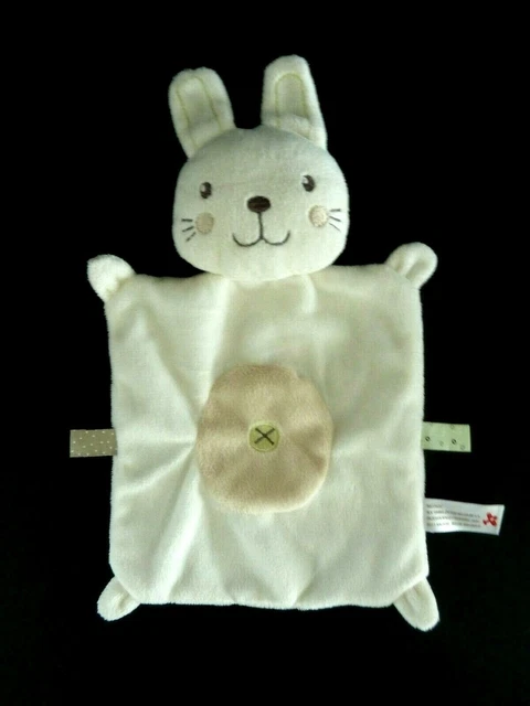 *. Doudou Plat Nicotoy Kiabi Lapin Blanc Ecru Beige Rond Croix Vert Neuf*