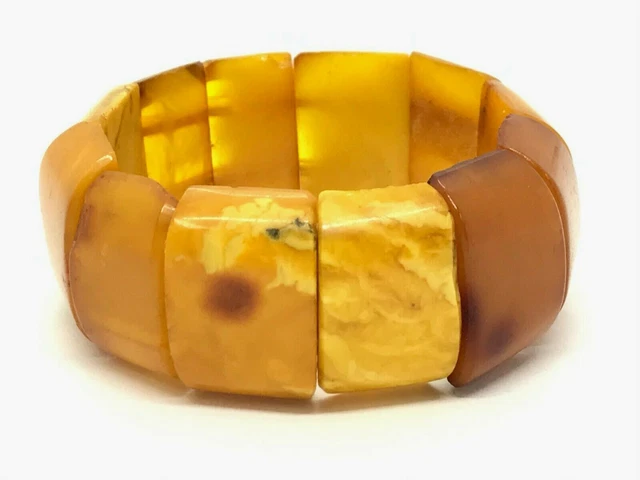 Bracelet Ancien En Ambre Baltique Des Années 1930 - Jaune Orangé, 18,8g - Occasion