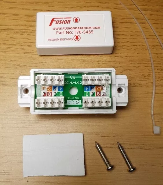 Fusion Cat6 Inline IDC Coupler T70-5485 White Ethernet Data Cable Joiner Connect