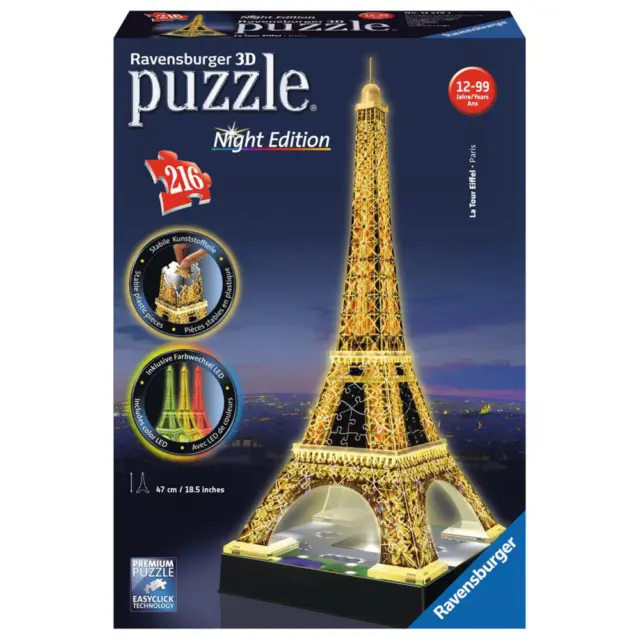 Ravensburger 3D Puzzle Buildings Tour Eiffel At Night Night Edition 216 pièces