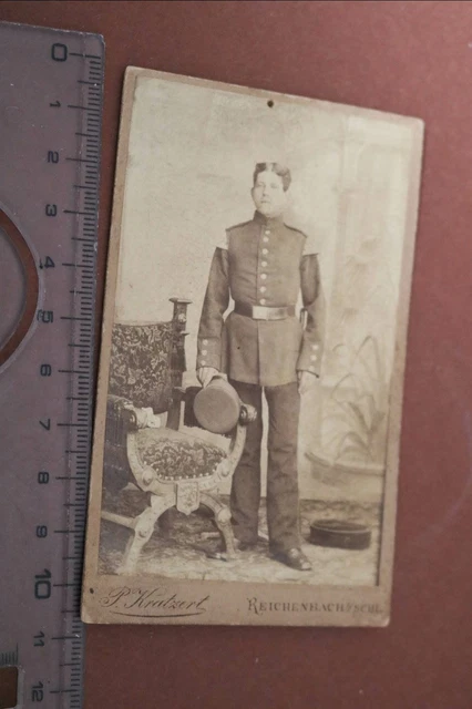 tolles altes CDV-Foto - Portrait  Soldat Musikkorps ? Reichenbach i. Schlesien