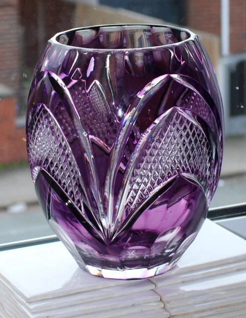 VINTAGE AMETHYST CUT To Clear Lead Crystal Vase Heavy 1 7kg 20cm 45 00 