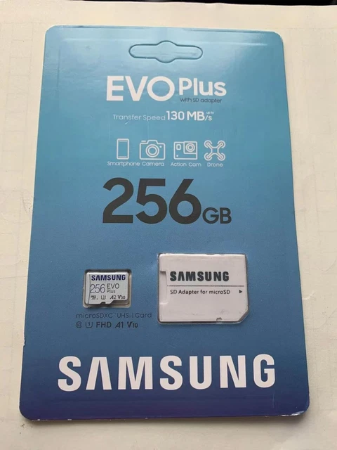 Tarjeta de memoria flash Samsung EVO Plus 256 GB MicroSD Micro SDXC C10 4K-Ultra HD wfd