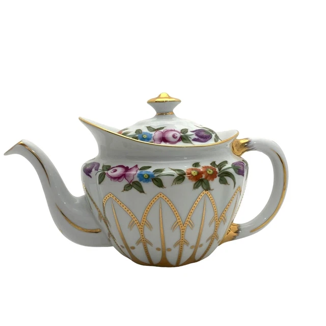 Royal Danube Porcelain Teapot Multicolor Floral Ornate Gold Trim Art Deco Shape